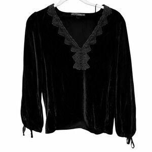 Zara Women's M Velvet Black Blouse Size Fairy Whimsigoth Goth Emo‎ Crochet